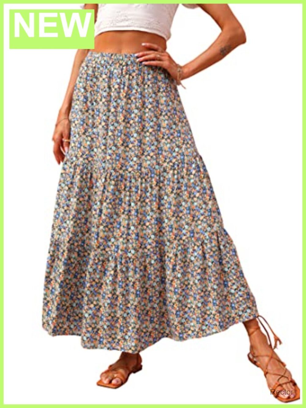 Women's Floral Maxi Skirt Boho High Waisted A-Line Flowy Long Skirt